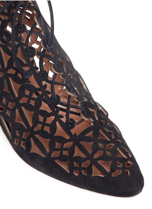 Detail View - Click To Enlarge - ALAÏA - Flora lasercut suede lace-up boots
