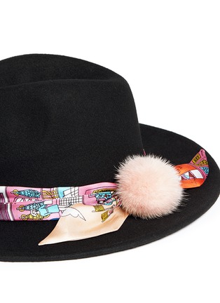 Detail View - Click To Enlarge - VENNA - Graphic print scarf wool felt fedora hat