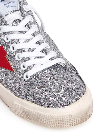 Detail View - Click To Enlarge - GOLDEN GOOSE - 'May' glitter leather sneakers