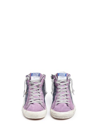 Front View - Click To Enlarge - GOLDEN GOOSE - 'Slide' laminated suede high top sneakers