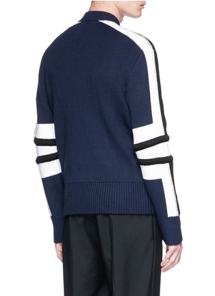 Back View - Click To Enlarge - NEIL BARRETT - Stripe panel wool zip cardigan