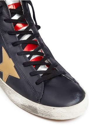 Detail View - Click To Enlarge - GOLDEN GOOSE - 'Francy' laminated flag leather high top sneakers