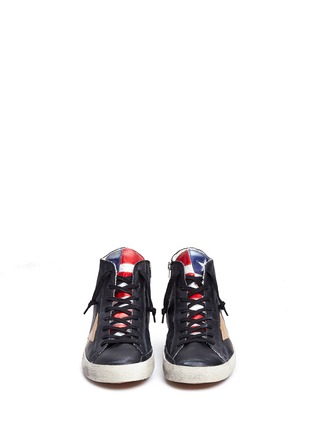 Front View - Click To Enlarge - GOLDEN GOOSE - 'Francy' laminated flag leather high top sneakers