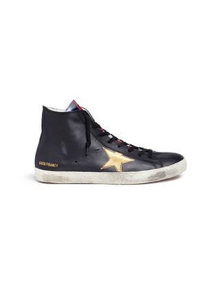 Main View - Click To Enlarge - GOLDEN GOOSE - 'Francy' laminated flag leather high top sneakers