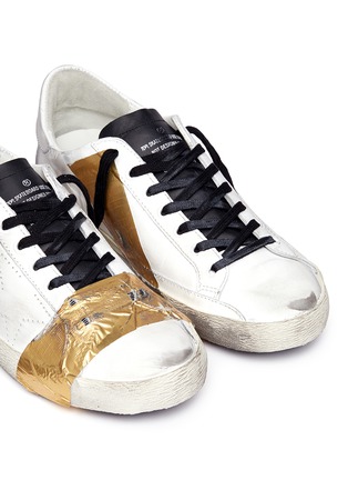 Detail View - Click To Enlarge - GOLDEN GOOSE - 'Superstar' metallic tape brushed leather sneakers