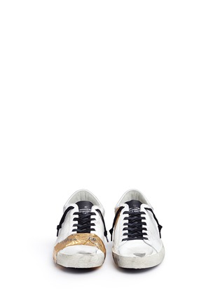 Front View - Click To Enlarge - GOLDEN GOOSE - 'Superstar' metallic tape brushed leather sneakers