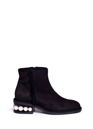 Main View - Click To Enlarge - NICHOLAS KIRKWOOD - 'Casati' faux pearl heel suede ankle boots
