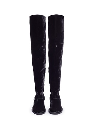 Front View - Click To Enlarge - NICHOLAS KIRKWOOD - 'Casati' faux pearl heel velvet thigh high boots