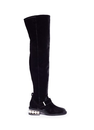 Main View - Click To Enlarge - NICHOLAS KIRKWOOD - 'Casati' faux pearl heel velvet thigh high boots