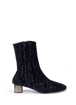 Main View - Click To Enlarge - CLERGERIE - 'Plopt' cube heel textured velvet ankle boots