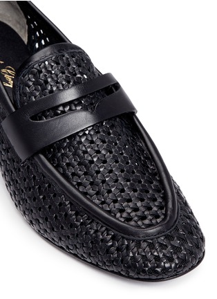 Detail View - Click To Enlarge - CLERGERIE - 'Povain' cube heel woven leather penny loafer pumps