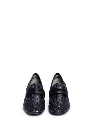 Front View - Click To Enlarge - CLERGERIE - 'Povain' cube heel woven leather penny loafer pumps