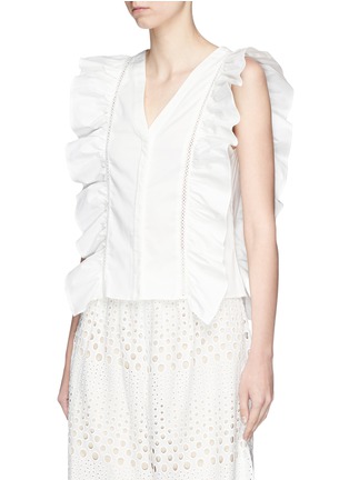 Front View - Click To Enlarge - ALICE & OLIVIA - 'Janet' crochet trim ruffle V-neck sleeveless top