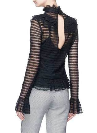 Back View - Click To Enlarge - 72723 - 'Adele' cutout back ruffle stripe crochet knit top