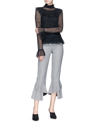 Figure View - Click To Enlarge - 72723 - 'Adele' cutout back ruffle stripe crochet knit top