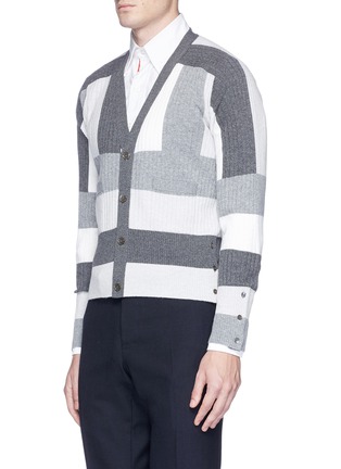 Front View - Click To Enlarge - THOM BROWNE  - Geometric intarsia cashmere rib knit cardigan