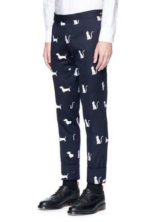Front View - Click To Enlarge - THOM BROWNE  - Hector and Thom Cat embroidered wool pants