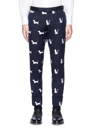 Main View - Click To Enlarge - THOM BROWNE  - Hector and Thom Cat embroidered wool pants