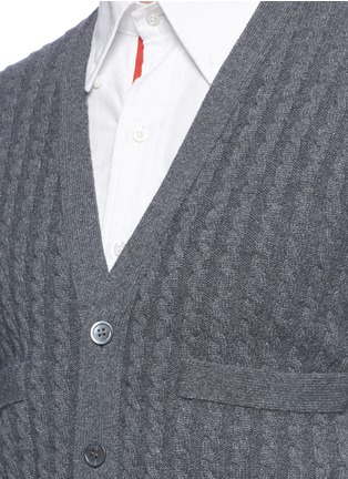 Detail View - Click To Enlarge - THOM BROWNE  - Stripe sleeve cashmere cable knit cardigan