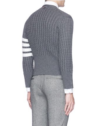 Back View - Click To Enlarge - THOM BROWNE  - Stripe sleeve cashmere cable knit cardigan