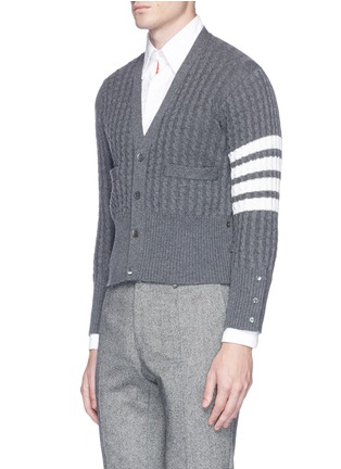 Front View - Click To Enlarge - THOM BROWNE  - Stripe sleeve cashmere cable knit cardigan