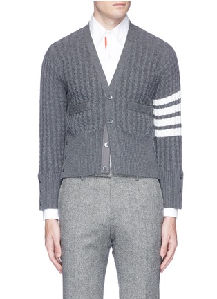 Main View - Click To Enlarge - THOM BROWNE  - Stripe sleeve cashmere cable knit cardigan