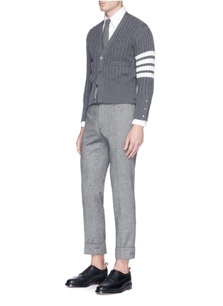 Figure View - Click To Enlarge - THOM BROWNE  - Stripe sleeve cashmere cable knit cardigan
