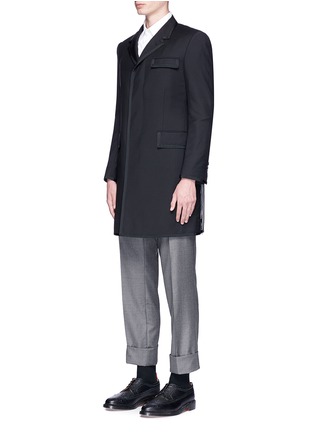 Front View - Click To Enlarge - THOM BROWNE  - Grosgrain trim wool-mohair Chesterfield coat