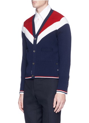 Front View - Click To Enlarge - THOM BROWNE  - Chevron intarsia cashmere rib knit cardigan