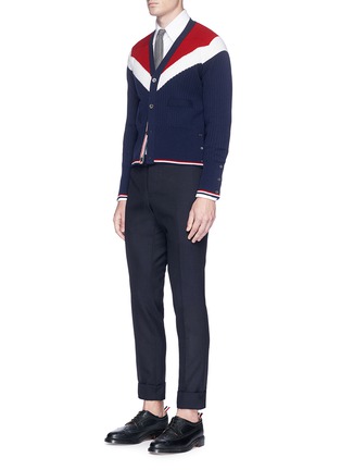 Figure View - Click To Enlarge - THOM BROWNE  - Chevron intarsia cashmere rib knit cardigan