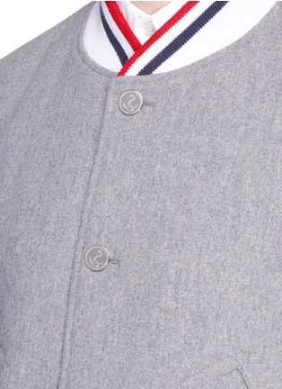 Detail View - Click To Enlarge - THOM BROWNE  - Leather sleeve wool melton varsity jacket
