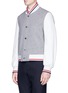 Front View - Click To Enlarge - THOM BROWNE  - Leather sleeve wool melton varsity jacket
