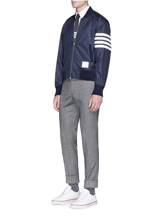 Figure View - Click To Enlarge - THOM BROWNE  - Stripe sleeve ripstop bomber jacket