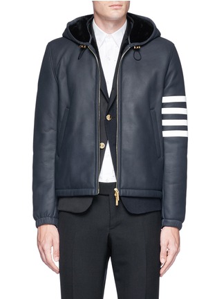 Main View - Click To Enlarge - THOM BROWNE  - Sheepskin leather hooded jacket