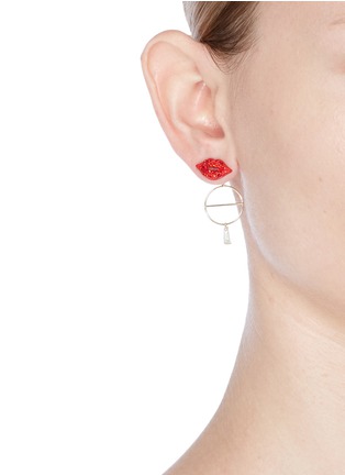 Front View - Click To Enlarge - VENNA - Detachable drop mismatched eye and lips earrings
