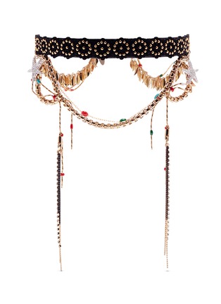 Main View - Click To Enlarge - VENNA - Tiered chain beaded lasercut leather choker