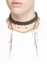 Figure View - Click To Enlarge - VENNA - Tiered chain beaded lasercut leather choker