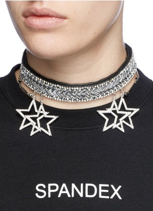 Figure View - Click To Enlarge - VENNA - Star charm glass crystal leather choker