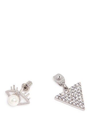 Detail View - Click To Enlarge - VENNA - Detachable triangle drop faux pearl eye earrings