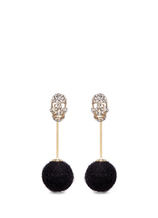 Main View - Click To Enlarge - VENNA - Detachable pompom glass crystal skull earrings