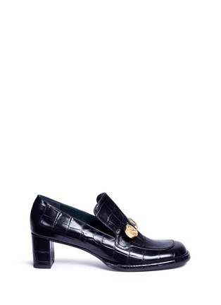 Main View - Click To Enlarge - MULBERRY - Safety pin croc embossed leather loafer pumps