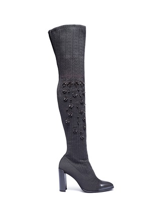 Main View - Click To Enlarge - STUART WEITZMAN - 'Long Legs' floral stud thigh high sock boots