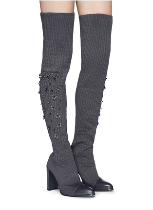 Figure View - Click To Enlarge - STUART WEITZMAN - 'Long Legs' floral stud thigh high sock boots
