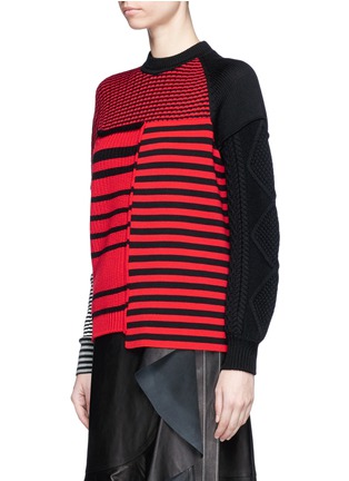 Front View - Click To Enlarge - SONIA RYKIEL - Stripe patchwork wool mixed knit sweater