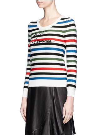 Front View - Click To Enlarge - SONIA RYKIEL - Slogan print stripe wool sweater