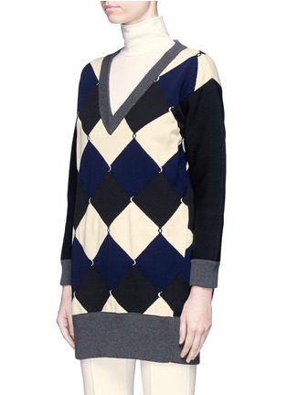 Front View - Click To Enlarge - SONIA RYKIEL - Argyle oversized mixed knit sweater
