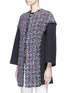 Front View - Click To Enlarge - SONIA RYKIEL - Twill panel tweed coat