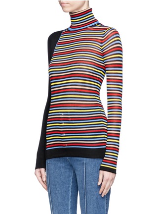 Front View - Click To Enlarge - SONIA RYKIEL - Asymmetric hem stripe silk-cotton turtleneck sweater