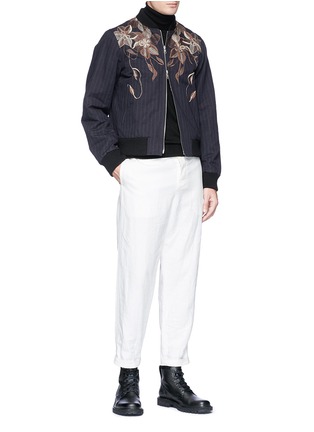 Figure View - Click To Enlarge - DRIES VAN NOTEN - 'Vinny' floral embroidered reversible stripe bomber jacket