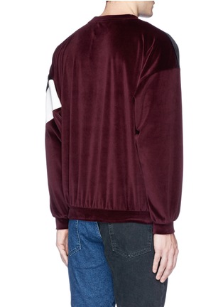 Back View - Click To Enlarge - GROUND ZERO - Slogan embroidered velvet patchwork unisex sweatshirt